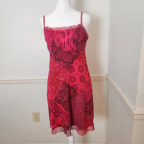 VTG Y2K 90s Dress Sz Medium Juniors Red Mesh Babydoll Milkmaid Fairy WhimsiGoth - Picture 1 of 10